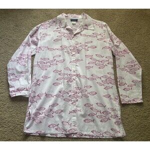 Vintage Swimwear Elisabeth Stewart white pink Fish 100% Cotton Coverup USA
